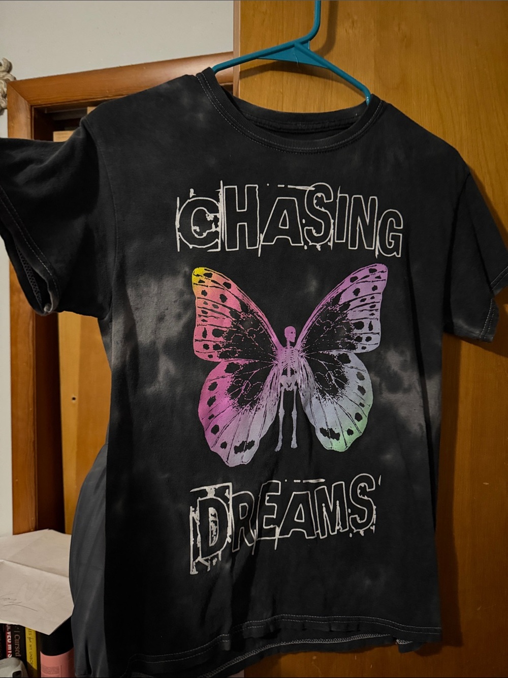 Chasing Dreams Butterfly Graphic Tee - Black with Multicolor Print